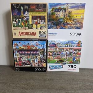Bundle of Four Americana Themed Jigsaw Puzzles